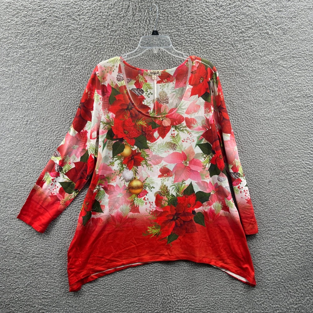 Women Floral Tunic Top 2X Lagenlook Indie Artsy Cottage Boho Statement Oversized